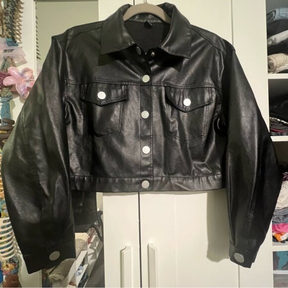 SHEIN Jackets & Blazers - Cropped Black Pleather Jacket